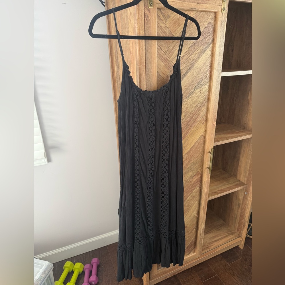 Karen Kane Black Lace-Trim Maxi Slip Dress